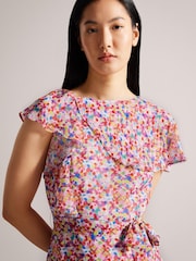 Ted Baker Priiyah Midi Belted White Tea Dress with Ruffles - Image 3 of 5