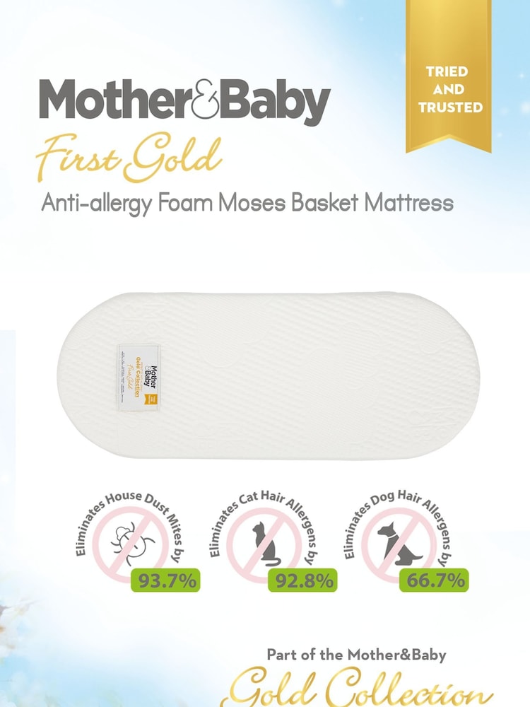 Mother&Baby Anti Allergy Foam Moses Basket Small Mattress - Image 2 of 6