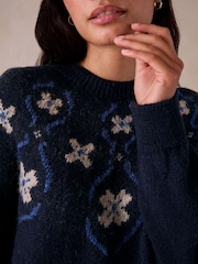 Celtic & Co. Blue British Wool Abstract Floral Jumper - Image 2 of 7