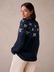 Celtic & Co. Blue British Wool Abstract Floral Jumper - Image 4 of 7