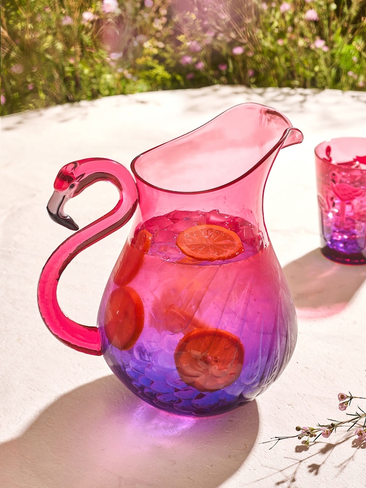 Pink/Purple Flamingo Plastic Picnic Drinkware Jug - Image 1 of 3