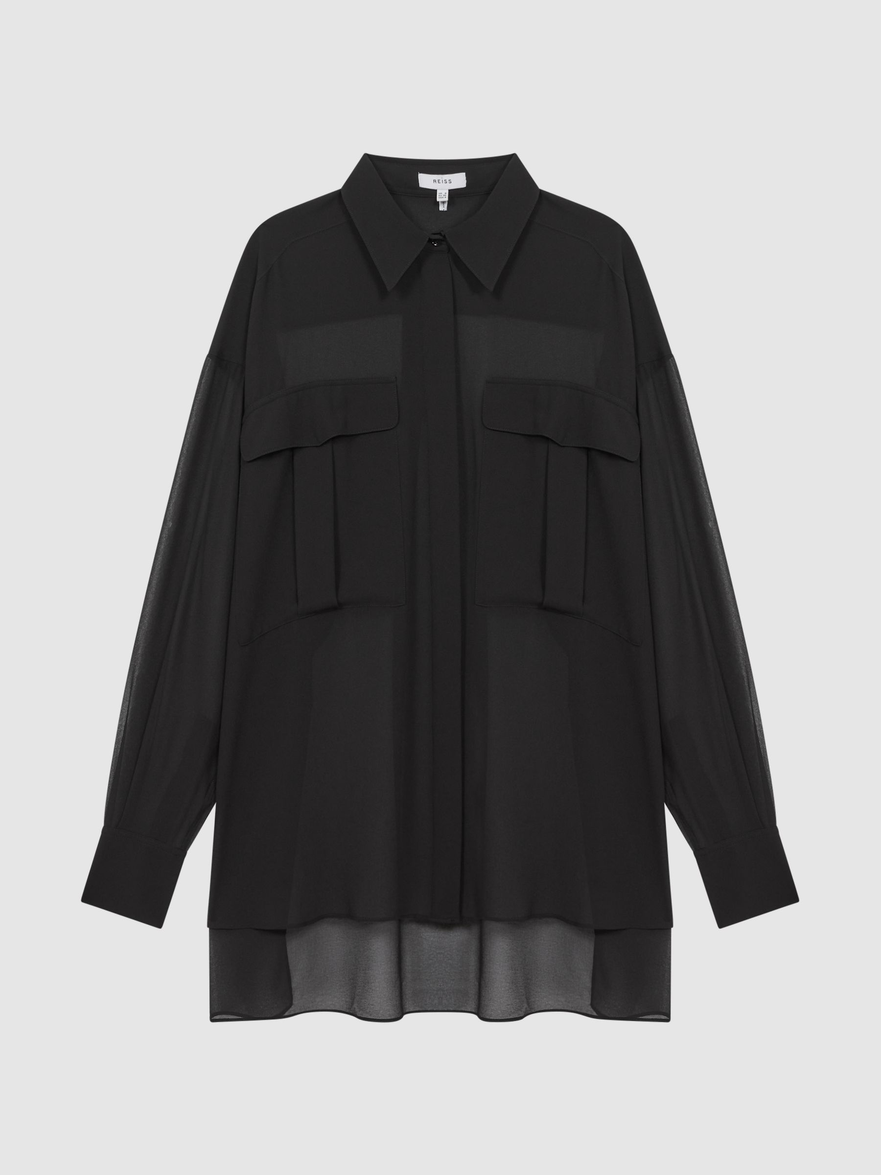 人気TOP Reiss Buy Black Shirt Button-Through Sheer Oversized Adaline トップス