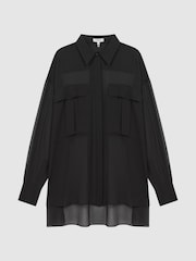 Reiss Black Adaline Oversized Sheer Button-Through Shirt - Image 2 of 5