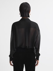 Reiss Black Adaline Oversized Sheer Button-Through Shirt - Image 5 of 5