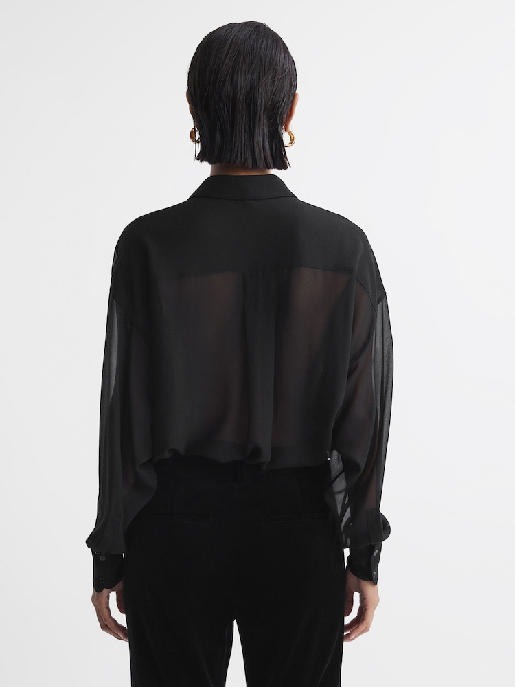 Reiss Black Adaline Oversized Sheer Button-Through Shirt - Image 5 of 5