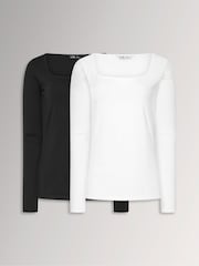 Long Tall Sally Black/White Square Neck Tops 2 Pack - Image 1 of 7