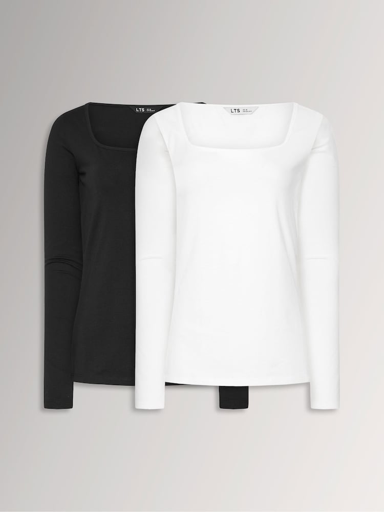 Long Tall Sally Black/White Square Neck Tops 2 Pack - Image 1 of 7 Long Tall Sally Black/White Square Neck Tops 2 Pack - Image 1 of 7