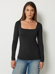 Long Tall Sally Black/White Square Neck Tops 2 Pack - Image 2 of 7