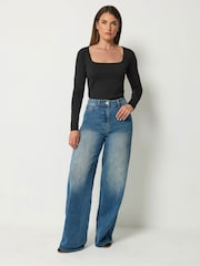 Long Tall Sally Black/White Square Neck Tops 2 Pack - Image 3 of 7