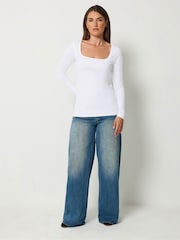 Long Tall Sally Black/White Square Neck Tops 2 Pack - Image 4 of 7