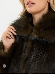 Yours Curve Brown Faux Fur Tipped Coat - Image 5 of 7