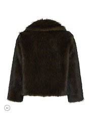 Yours Curve Brown Faux Fur Tipped Coat - Image 7 of 7