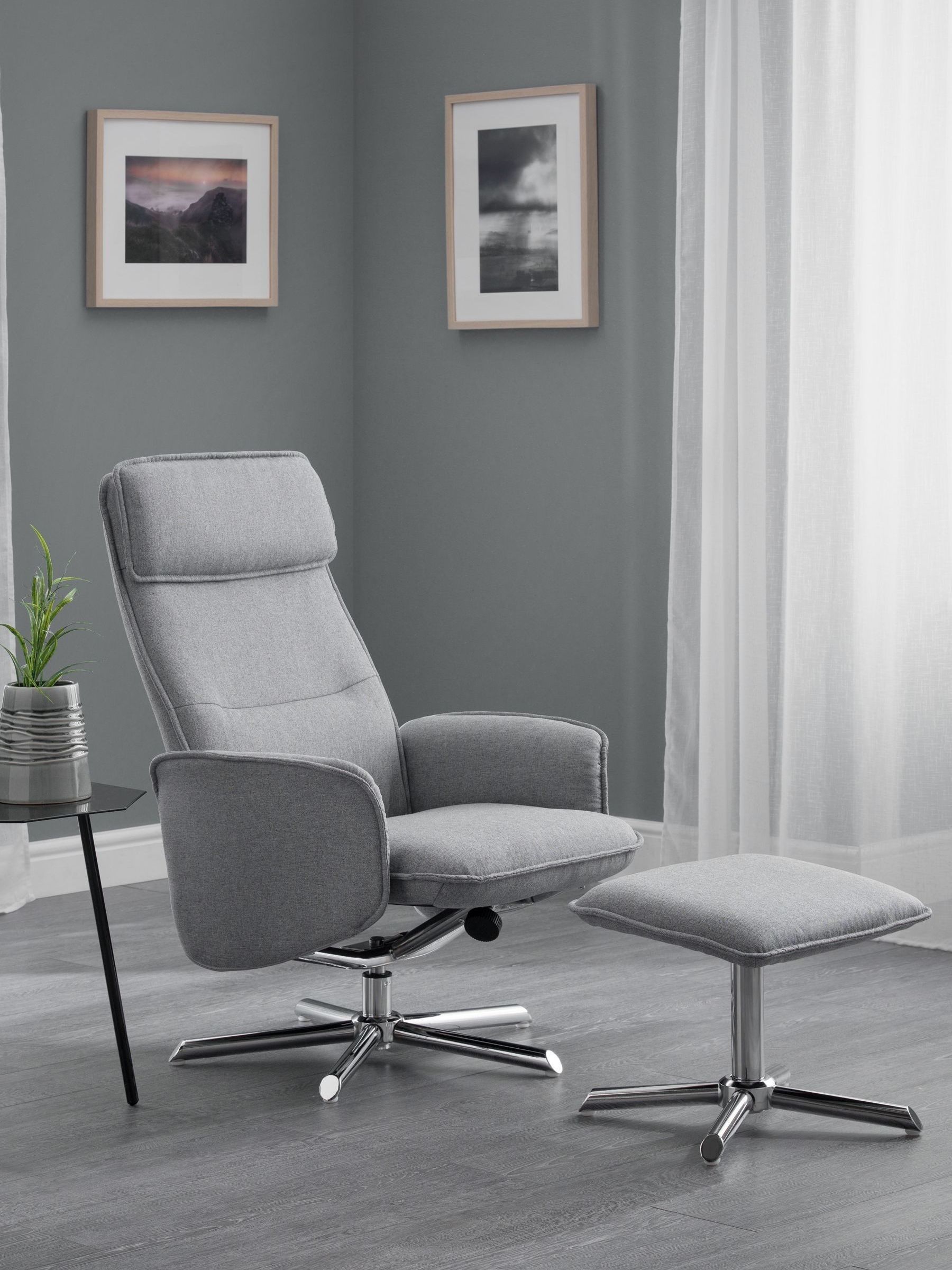 Chelsea Recliner Chair With Stool - Grey Linen - Lewis's Home | TJ Hughes - Image 8