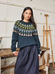 Celtic & Co. Green British Wool Geo Fair Isle Yoke Jumper - Image 1 of 8