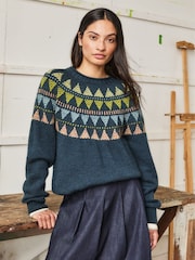 Celtic & Co. Green British Wool Geo Fair Isle Yoke Jumper - Image 2 of 8