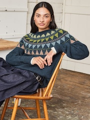 Celtic & Co. Green British Wool Geo Fair Isle Yoke Jumper - Image 3 of 8