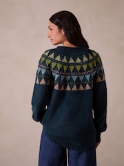 Celtic & Co. Green British Wool Geo Fair Isle Yoke Jumper - Image 4 of 8