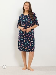 Yours Curve Blue Christmas Print Soft Touch Nightdress - Image 1 of 6