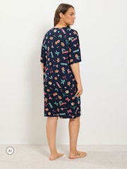 Yours Curve Blue Christmas Print Soft Touch Nightdress - Image 3 of 6