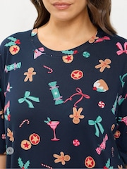 Yours Curve Blue Christmas Print Soft Touch Nightdress - Image 4 of 6