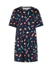 Yours Curve Blue Christmas Print Soft Touch Nightdress - Image 5 of 6