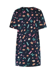 Yours Curve Blue Christmas Print Soft Touch Nightdress - Image 6 of 6