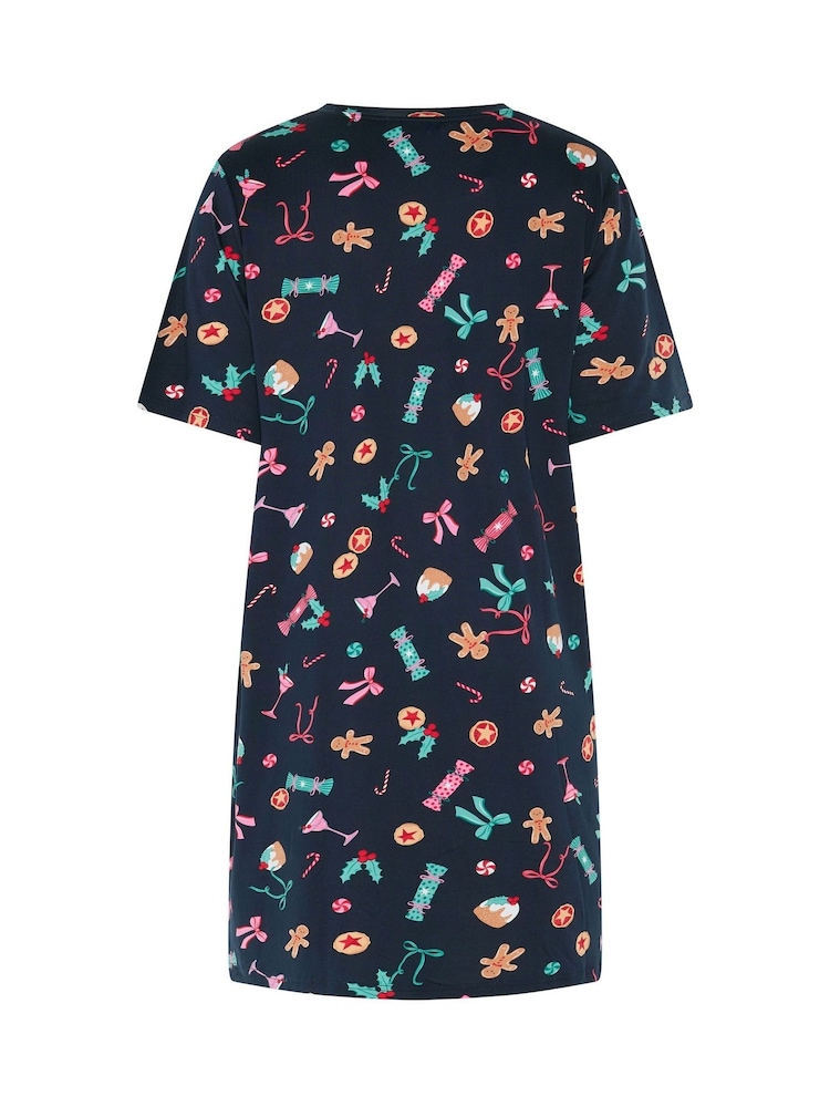 Yours Curve Blue Christmas Print Soft Touch Nightdress - Image 6 of 6 Yours Curve Blue Christmas Print Soft Touch Nightdress - Image 6 of 6