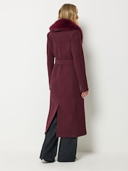 Long Tall Sally Red Faux Fur Collar Midi Coat - Image 4 of 7
