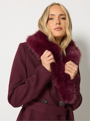 Long Tall Sally Red Faux Fur Collar Midi Coat - Image 5 of 7