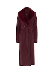 Long Tall Sally Red Faux Fur Collar Midi Coat - Image 6 of 7