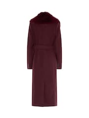 Long Tall Sally Red Faux Fur Collar Midi Coat - Image 7 of 7
