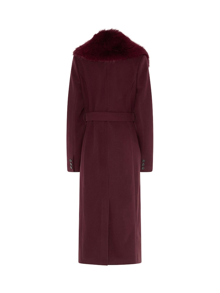 Long Tall Sally Red Faux Fur Collar Midi Coat - Image 7 of 7 Long Tall Sally Red Faux Fur Collar Midi Coat - Image 7 of 7