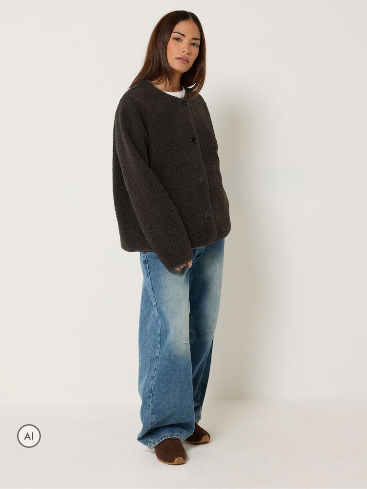PixieGirl Petite Brown Borg Jacket - Image 2 of 6 PixieGirl Petite Brown Borg Jacket - Image 2 of 6
