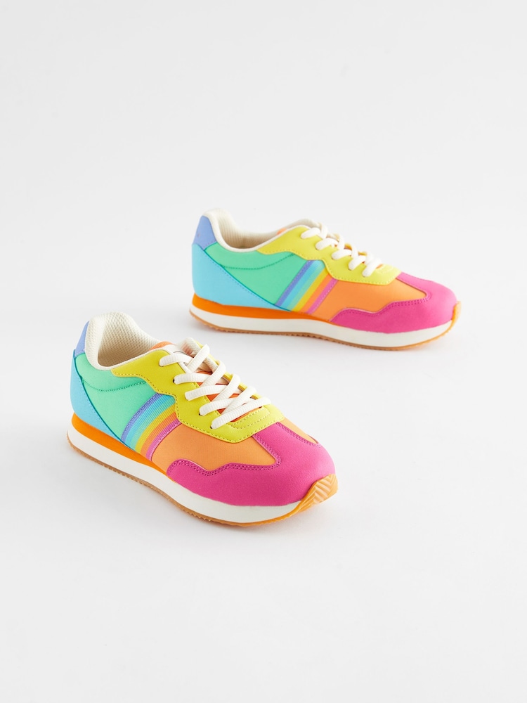 Little Bird by Jools Oliver Multi Pastel Older Colourful Rainbow Retro Runner Trainers - Image 1 of 5