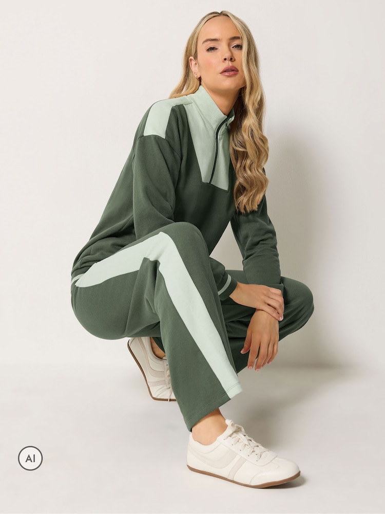 Long Tall Sally Green Colour Block Wide Leg Joggers - Image 1 of 6 Long Tall Sally Green Colour Block Wide Leg Joggers - Image 1 of 6