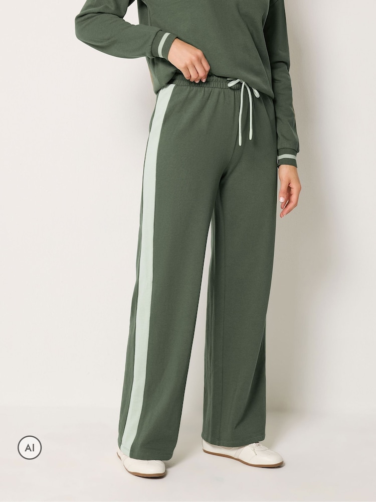Long Tall Sally Green Colour Block Wide Leg Joggers - Image 2 of 6 Long Tall Sally Green Colour Block Wide Leg Joggers - Image 2 of 6