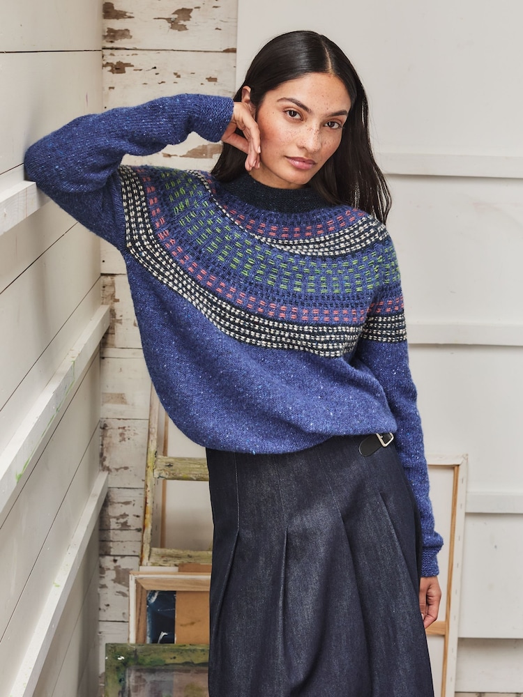 Celtic & Co. Blue Float Stitch Yoke Donegal Jumper - Image 1 of 6 Celtic & Co. Blue Float Stitch Yoke Donegal Jumper - Image 1 of 6