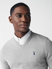 Grey Oxford V-Neck Regular Mock Shirt Jumper - Image 1 of 7