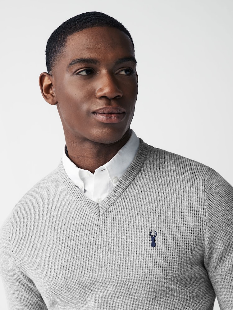 Grey Oxford V-Neck Regular Mock Shirt Jumper - Image 1 of 7