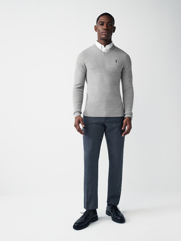 Grey Oxford V-Neck Regular Mock Shirt Jumper - Image 2 of 7