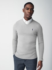 Grey Oxford V-Neck Regular Mock Shirt Jumper - Image 3 of 7