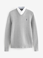 Grey Oxford V-Neck Regular Mock Shirt Jumper - Image 5 of 7