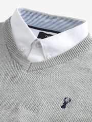 Grey Oxford V-Neck Regular Mock Shirt Jumper - Image 6 of 7