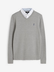 Grau/Oxford - V-Ausschnitt - Pullover in regulärer Passform mit Stehkragen - Bild 8 von 8