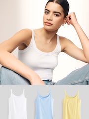 Blue/Yellow/White Cotton Rib Vests 3 Pack - Image 1 of 10