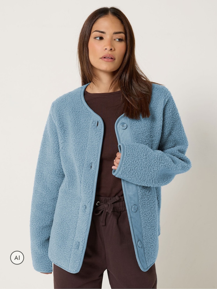 PixieGirl Petite Blue Borg Jacket - Image 1 of 6 PixieGirl Petite Blue Borg Jacket - Image 1 of 6