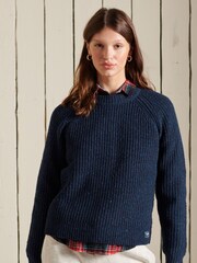 Superdry Navy Tweed Rib Crew Jumper - Image 1 of 5