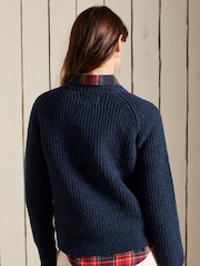 Superdry Navy Tweed Rib Crew Jumper - Image 2 of 5
