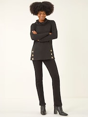 Roman Black High Neck Buttoned Top - Image 1 of 4