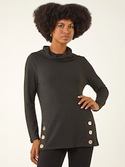 Roman Black High Neck Buttoned Top - Image 2 of 4